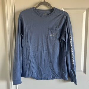 Vineyard Vines Shirt Whale Pocket Tee Spellout Blue Short Sleeve Boys XL
